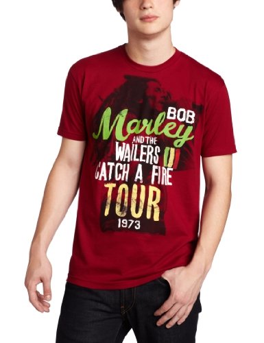 Bob Marley Zion Rootswear Men'S Cedella Marley Short Sleeve Catch A Fire Tour T-Shirt ,Red,Large