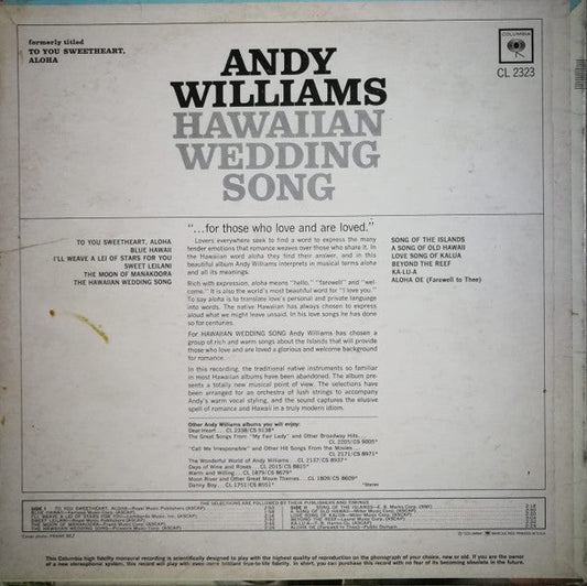 Andy Williams – Hawaiian Wedding Song (LP | Pre-Owned Vinyl) - Vibin' VinylVinylAndy WilliamsCL 2323